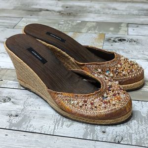 Vintage 90s xhileration beaded wedge slip on sandals